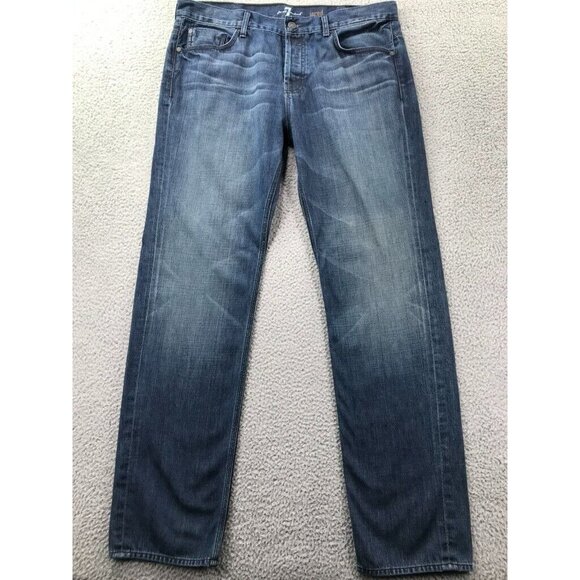 7 For All Mankind Mens 38 JARED Straight Leg Button Fly 100% Cotton Jeans 38x34 - Picture 2 of 15